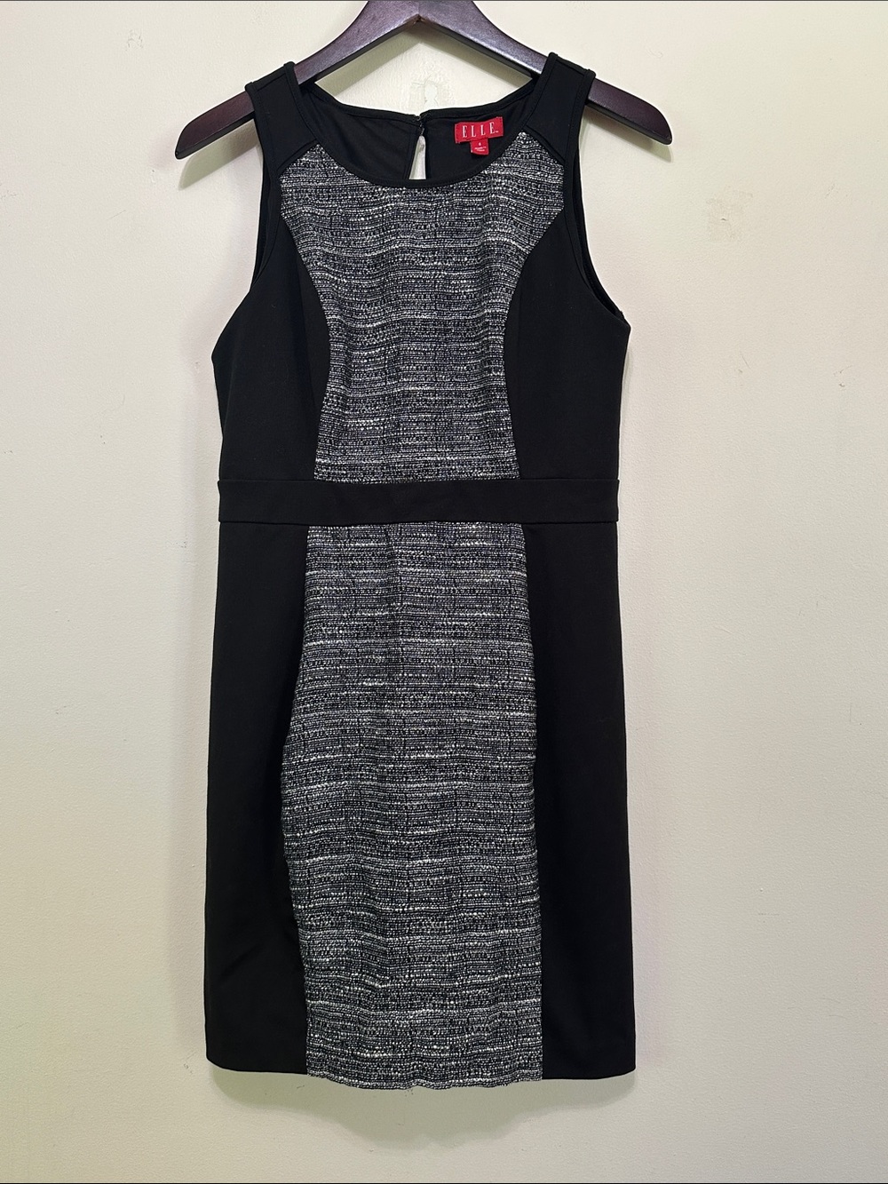Elle Black Midi Dress with Gray Tweed Panel